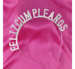 DIADEMA CON PEDRERIA "FELIZ CUMPLEAÑOS"