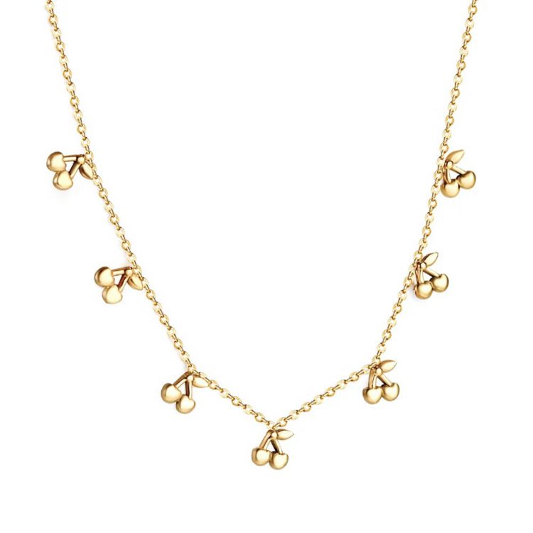 COLLAR DE ACERO DIJES DE CEREZA COLLAR DE ACERO DIJES DE CEREZA