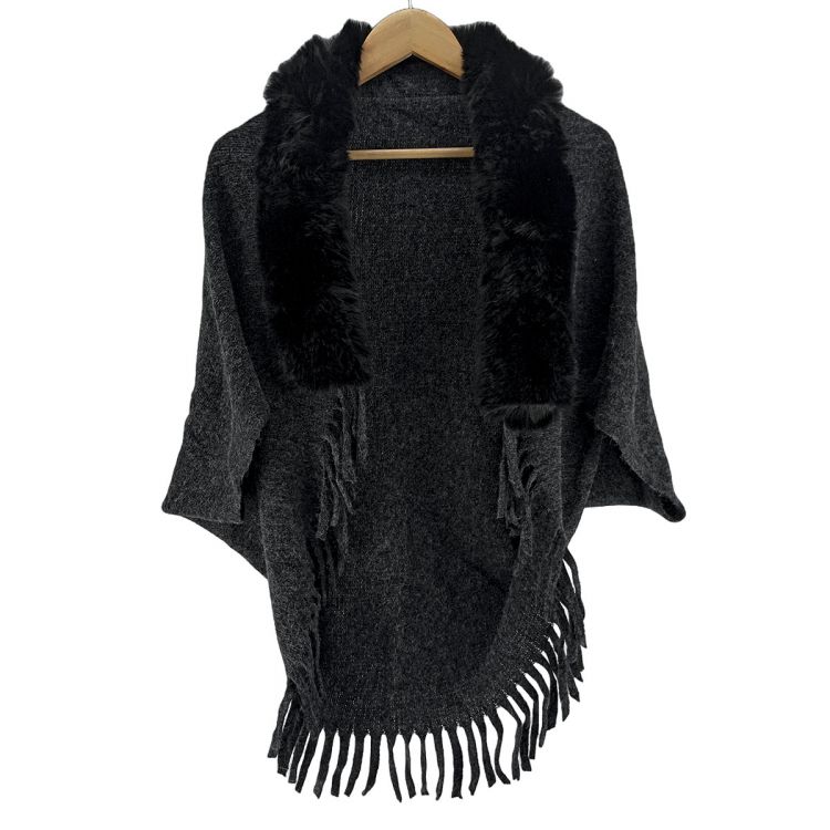 CHAL ELEGANTE CON CUELLO DE PIEL SINTETICO