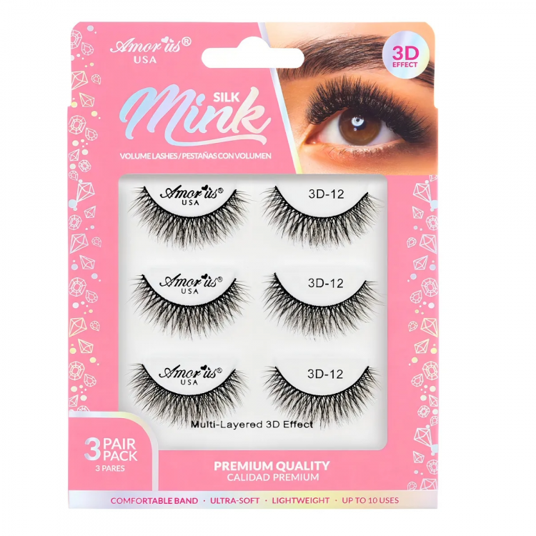 PESTAÑAS SILK MINK 3 PARES AMOR US