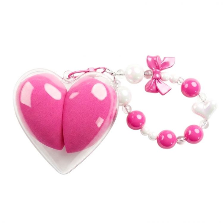 SET DE ESPONJAS DE MAQUILLAJE CON LLAVERO DE CORAZÓN